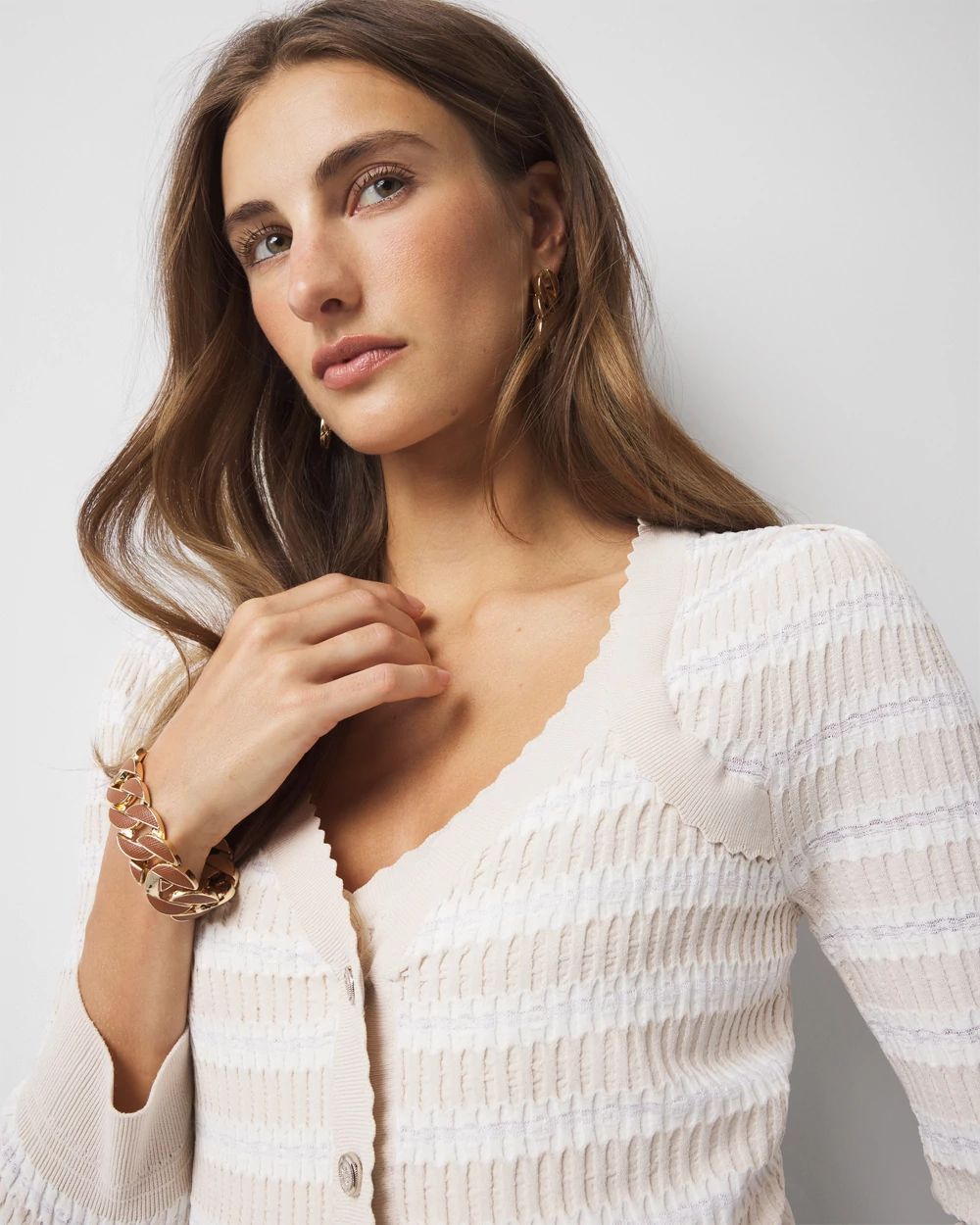 Cardigan with Degrade Stripes in White Swan